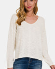 Zenana V-Neck Dropped Shoulder Long Sleeve T-Shirt