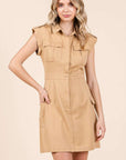 Mittoshop Cargo Pocket Half Button Mini Dress