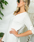 e Luna Striped Mix Split Neck Top