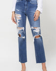 Flying Monkey Distressed High Rise Ankle Relaxed Straight Jean - Online Only