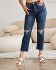 RFM Crop Dylan Full Size Tummy Control Distressed High Waist Raw Hem Jeans