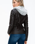 YMI Faux Layered Double-Zipper Jacket with Fuzzy Hood