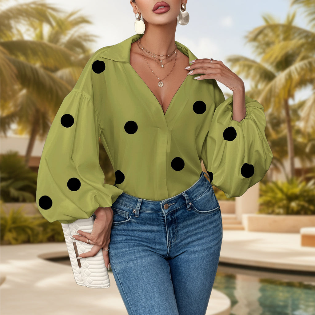 Polka Dot Bubble Sleeve Blouse
