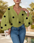 Polka Dot Bubble Sleeve Blouse