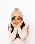 Tan Smiley Pom Pom Hat