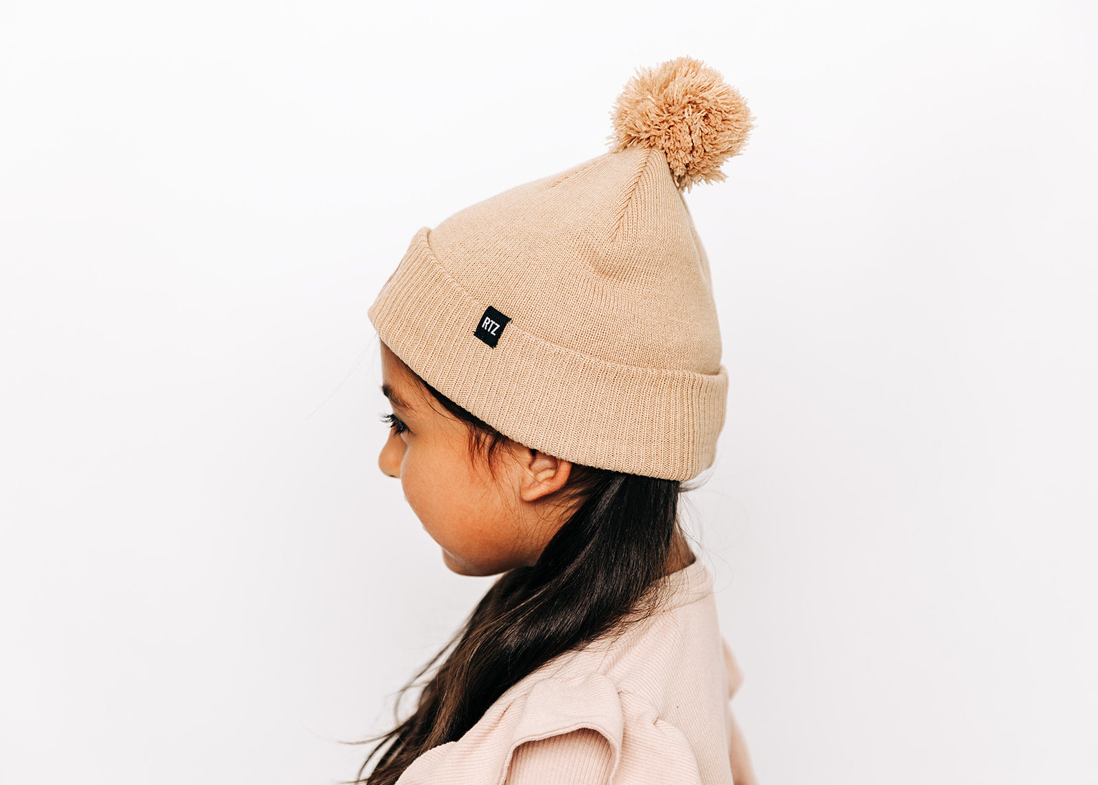 Tan Smiley Pom Pom Hat