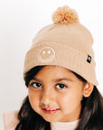 Tan Smiley Pom Pom Hat