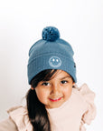 Blue Smiley Pom Pom Hat