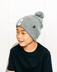 Heather Grey Pom Pom Hat with Initial