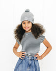 Heather Grey Smiley Pom Pom Hat