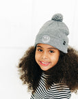 Heather Grey Smiley Pom Pom Hat