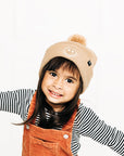 Tan Smiley Pom Pom Hat