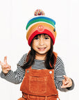 Bright Stripe Smiley Pom Pom Hat