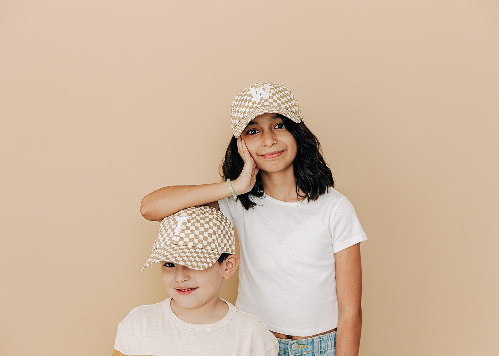 Tan Checker Baseball Hat