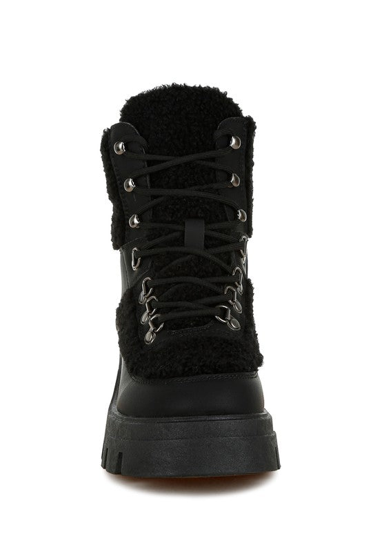 Wellerman Faux Fur Detail Chunky Hiker Boots