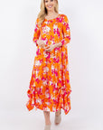 Celeste Full Size Pick-Up Hem Asymmetric Floral Midi Dress