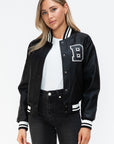 Love Me Now PU Leather Contrast Snap Down Bomber Jacket