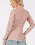 SAGE + FIG Glitter Mock Neck Lettuce Hem Long Sleeve Top