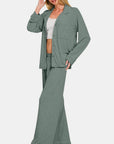 Zenana Button Down Long Sleeve Top and Pants Lounge Set