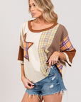 SAGE + FIG Round Neck Plaid Star Patch T-Shirt