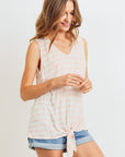 Cotton Bleu by Nu Label Sleeveless Front Tie Striped Top