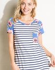 e Luna Striped Floral Mix Pocket Top