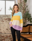 Sew In Love Full Size Color Block Exposed Seam Sweater