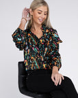 Multicolor Print Ruffle Blouse