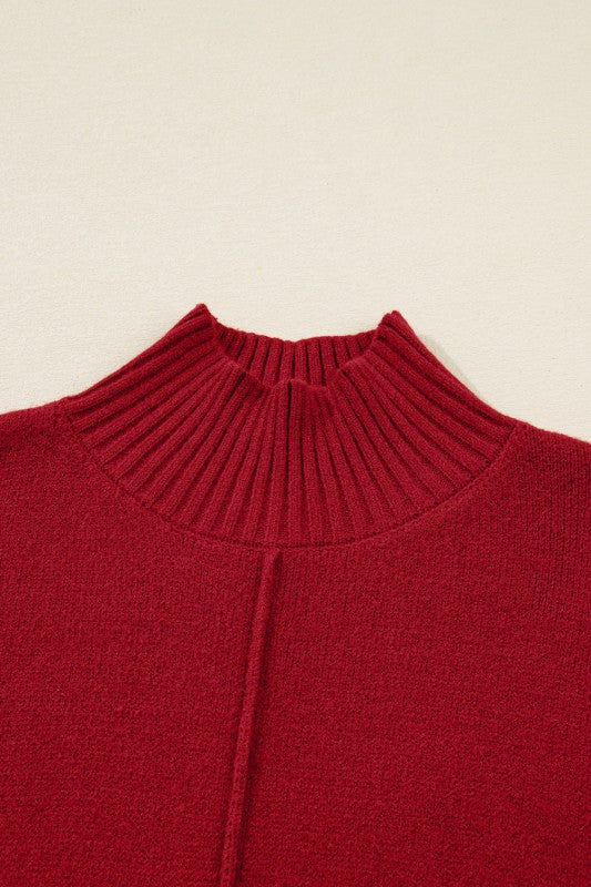 Solid Ribbed Mock Neck Sweater Dress