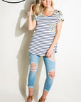 e Luna PLUS Striped Floral Print Pocket Top