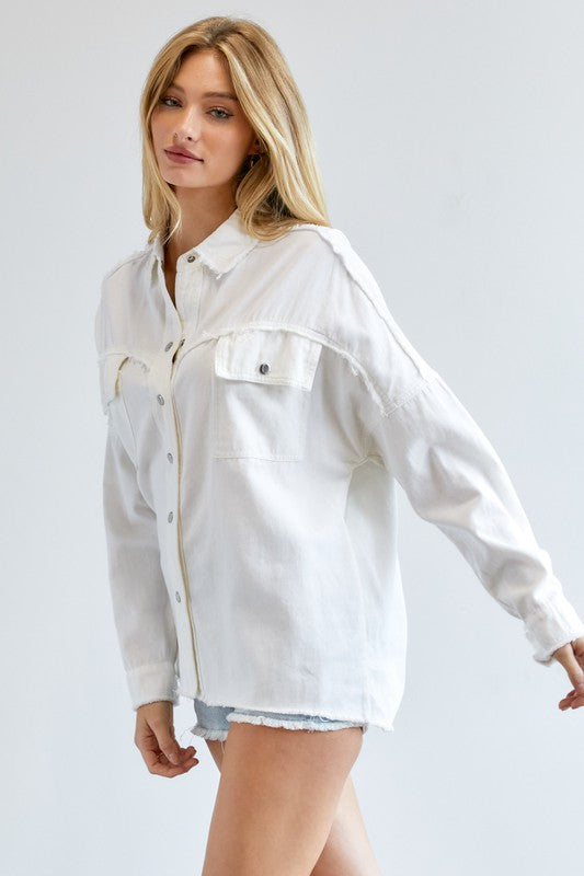 Davi &amp; Dani Button Down Shirt with Pockets - Online Only