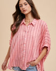 Annie Wear Striped Button Up Half Sleeve Shirt