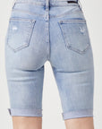 RISEN High Rise Distressed Denim Bermuda Shorts