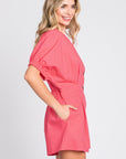 GeeGee Half Button V-Neck Linen Romper