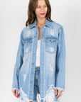 American Bazi Distressed Frayed Hem Denim Jacket