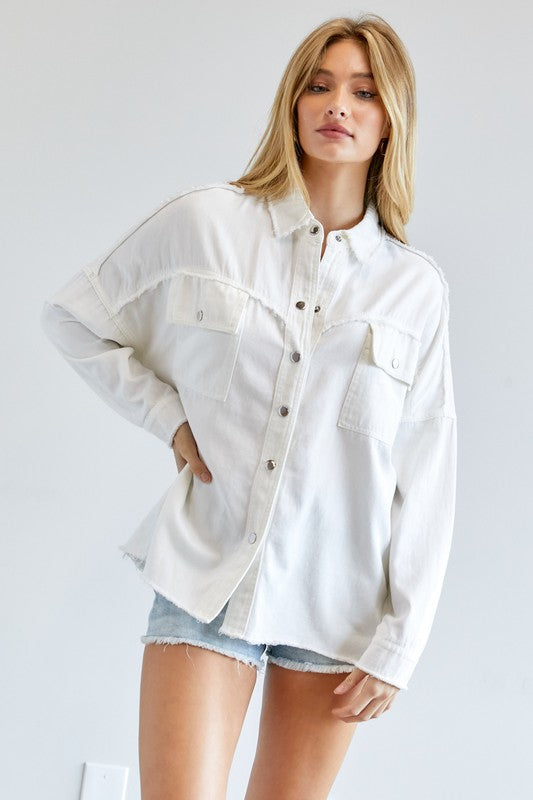 Davi &amp; Dani Button Down Shirt with Pockets - Online Only