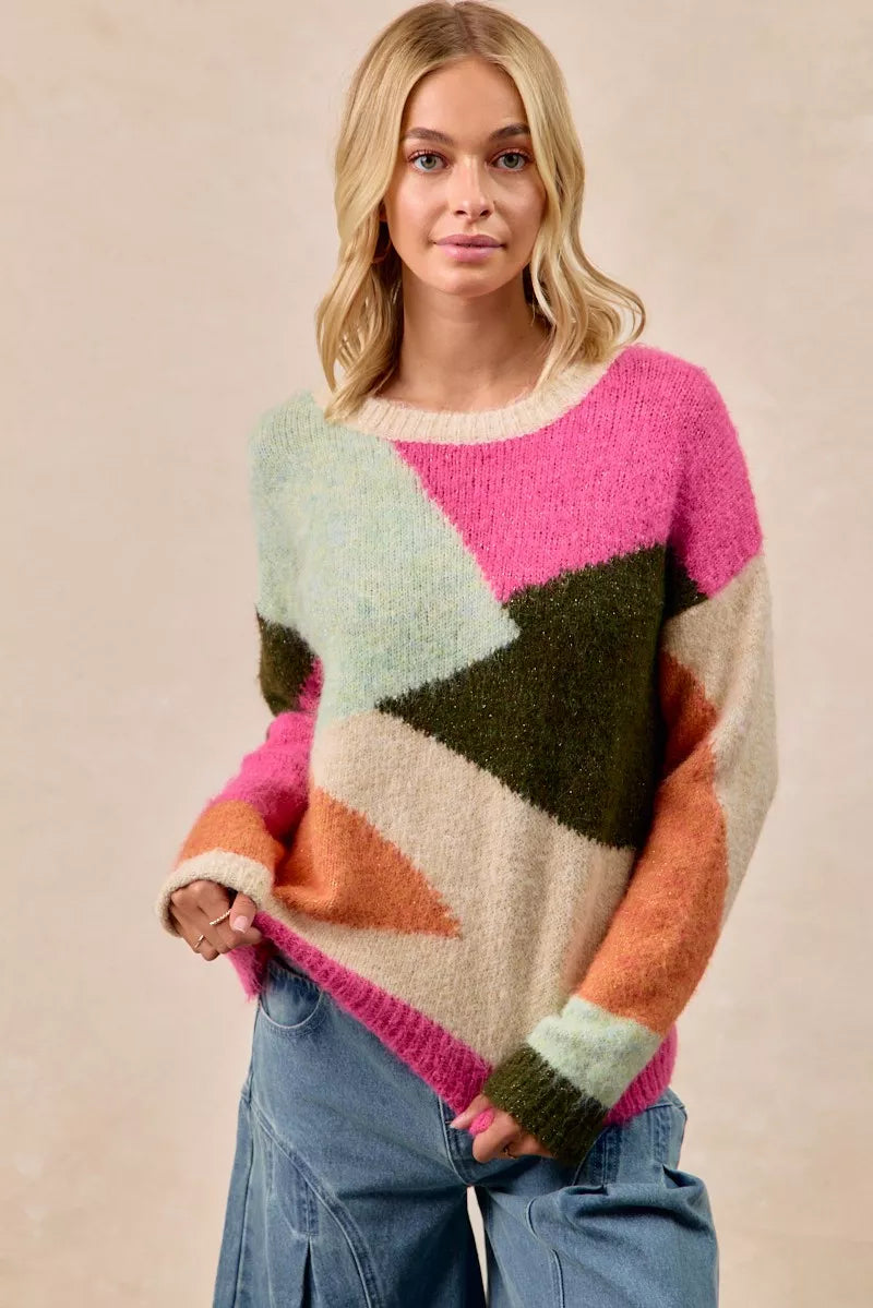 BiBi Multi Color Block Sweater Top