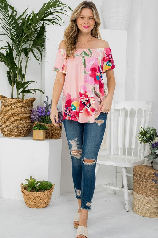 e Luna Floral Off Shoulder Top