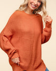 Haptics Full Size Side Slit Texture Asymmetric Sweater