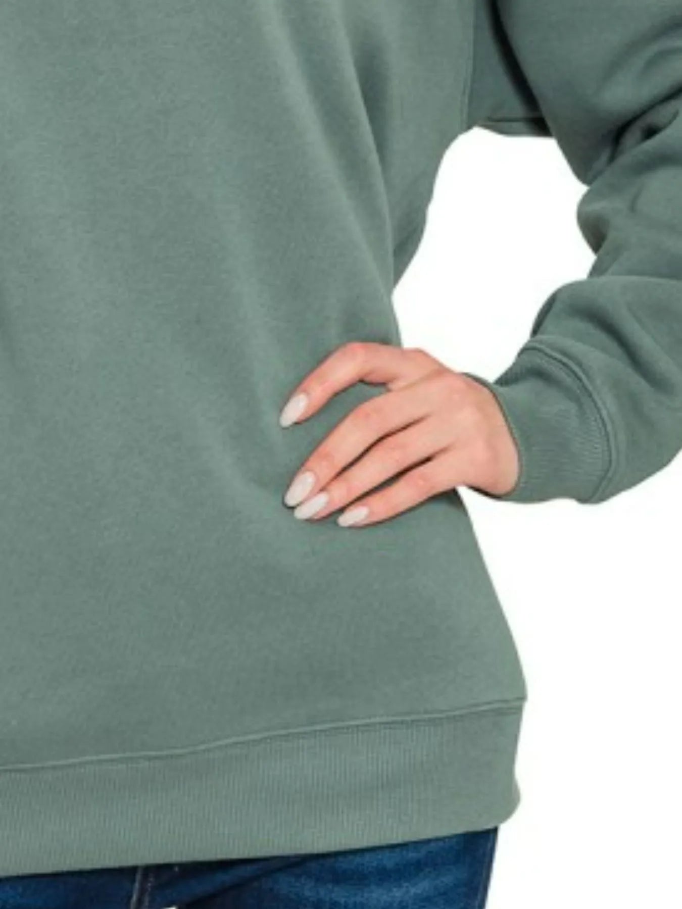 Zenana Fleece Round Neck Sweatshirts in Jade