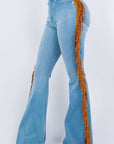 GJG Denim Fringe Bell Bottom in Light Blue Inseam 32"