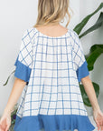 e Luna PLUS Plaid Mix Ruffle Peasant Top