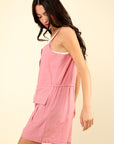 VERY J Half Button Drawstring Sleeveless Romper