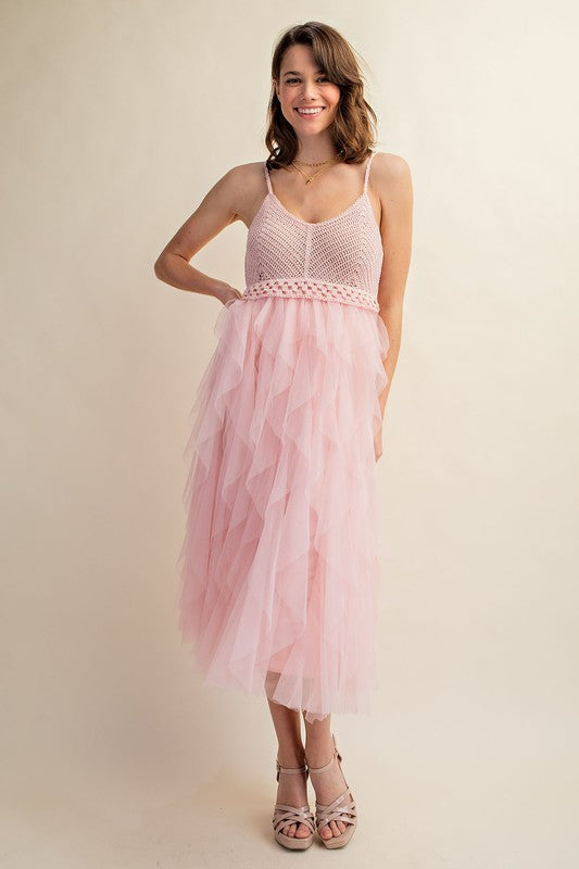 Lovely Tulle Midi Crochet Dress