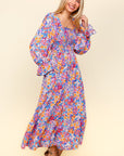 Haptics Smocked Floral Square Neck Flounce Sleeve Dress