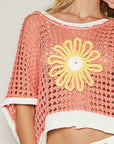 POL Hollow Out Flower Half Sleeve Knit Cover Up