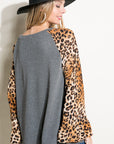 e Luna PLUS Solid Cheetah Mixed Blouse