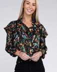 Multicolor Print Ruffle Blouse