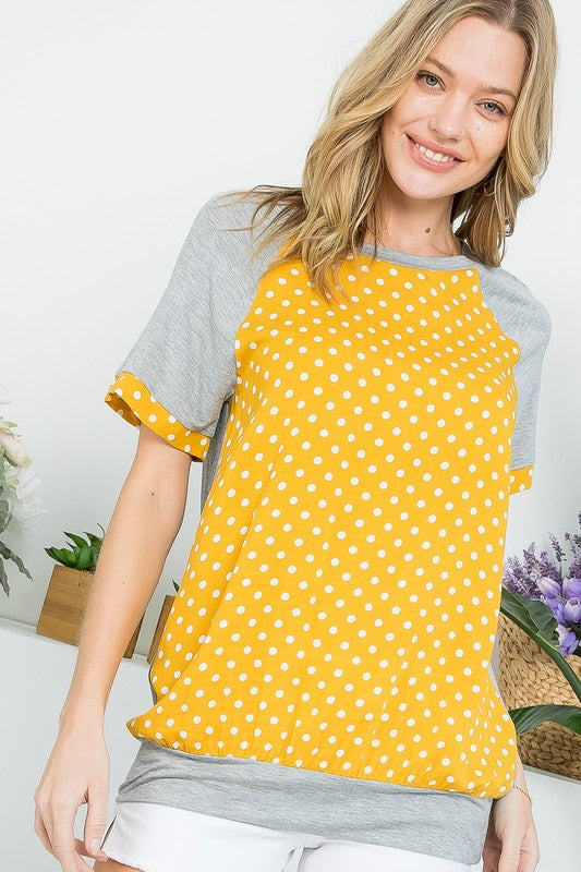 Polka Dot Mixed Casual Top - Online Only