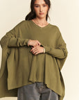 Davi & Dani High-Low Side Slit Batwing Sleeve Top